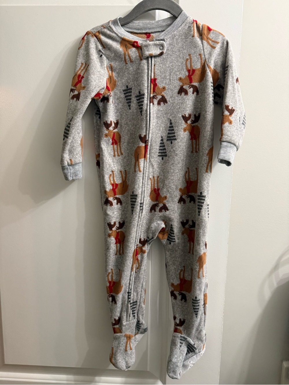 Just One You by Carter’s Gray Fleece Moose Print Footed One-Piece